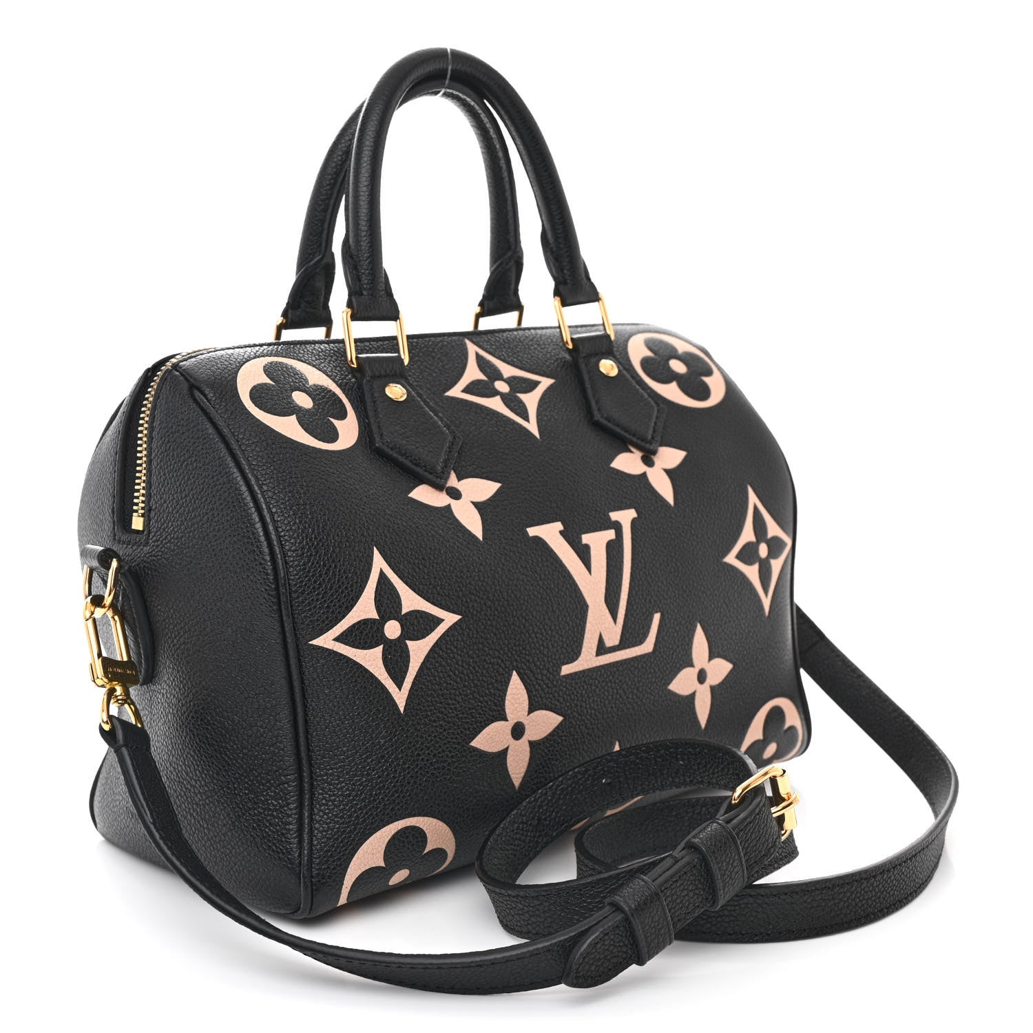 Louis Vuitton Empreinte Monogram Giant Speedy Bandouliere 25 Black Beige 3 of 9