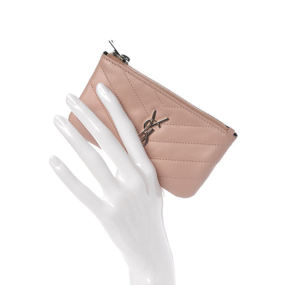 Saint Laurent Calfskin Matelasse Monogram Key Pouch Pale Pink 2 of 8