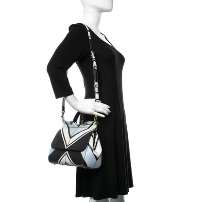 Dolce & Gabbana Dauphine Geo Striped Medium Miss Sicily Satchel White Blue Black 2 of 8