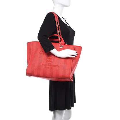 Chanel Straw Raffia Calfskin Striped Large Deauville Tote Red 2 of 10