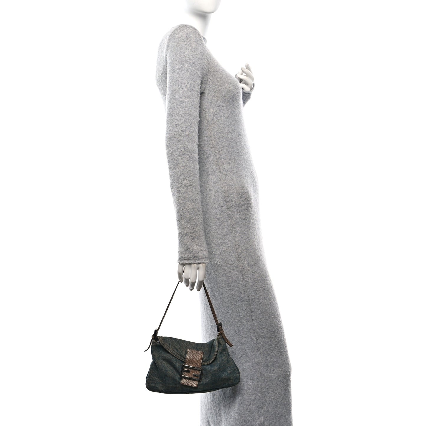 Denim Snakeskin Mama Baguette Blue