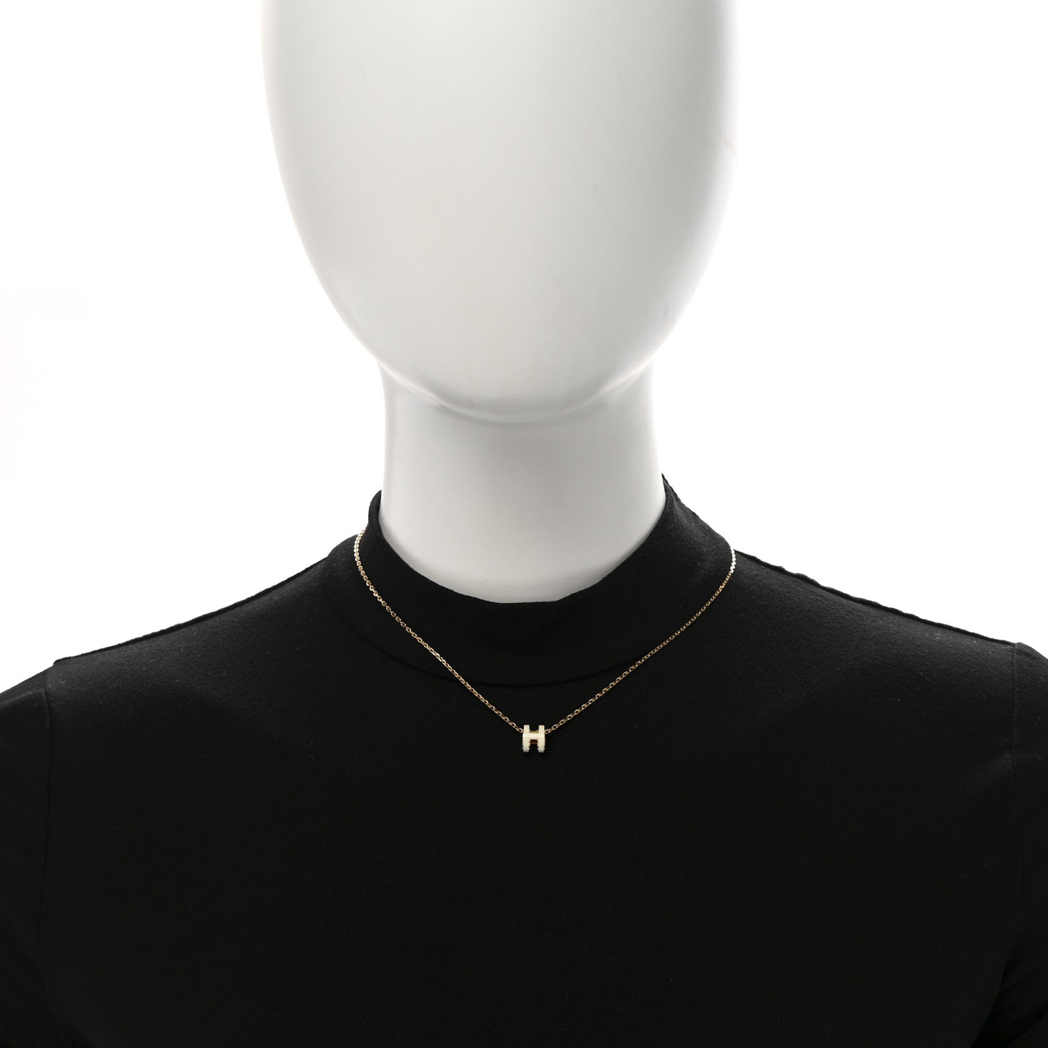 Hermes Lacquered Gold Mini Pop H Pendant Necklace White 2 of 7