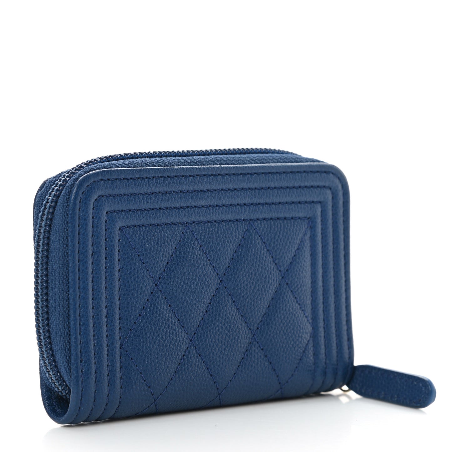 Caviar Quilted Boy Zip Around Coin Purse Wallet Dark Blue