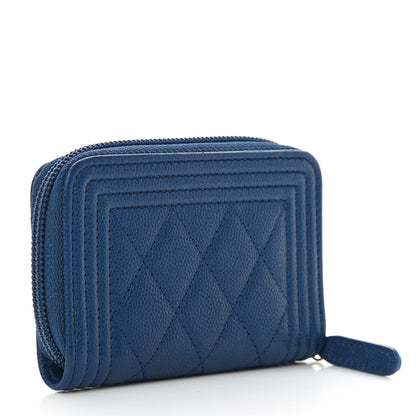 Chanel Caviar Quilted Boy Zip Around Coin Purse Wallet Dark Blue 3 of 8