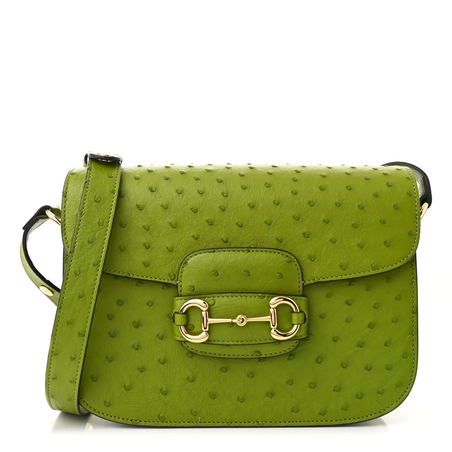 Gucci Ostrich Medium Horsebit 1955 Shoulder Bag Lemon Grass 1 of 13