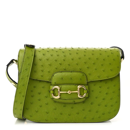 Gucci Ostrich Medium Horsebit 1955 Shoulder Bag Lemon Grass 1 of 13