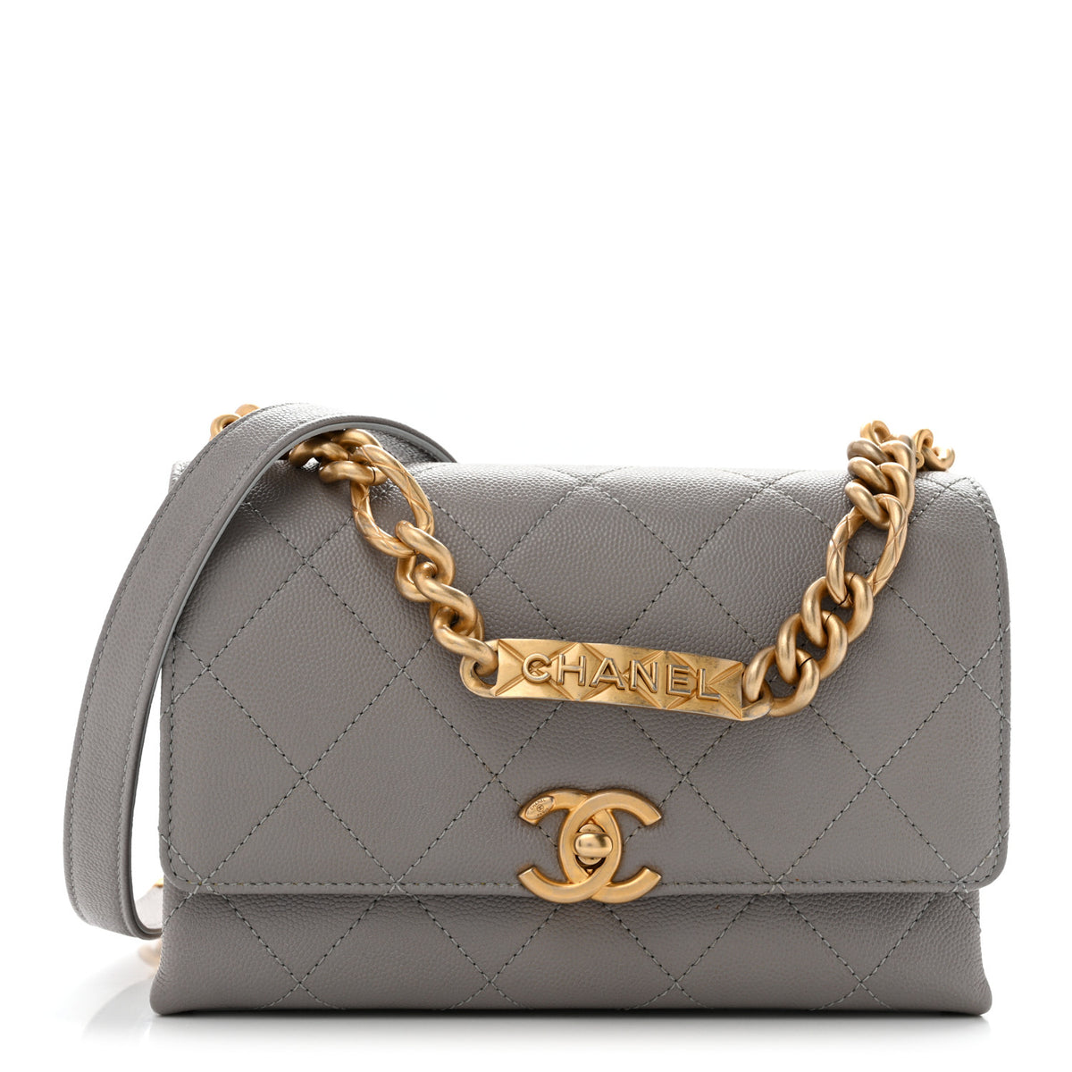 Chanel Caviar Quilted Mini Bracelet On Chain Flap Grey 1 of 16