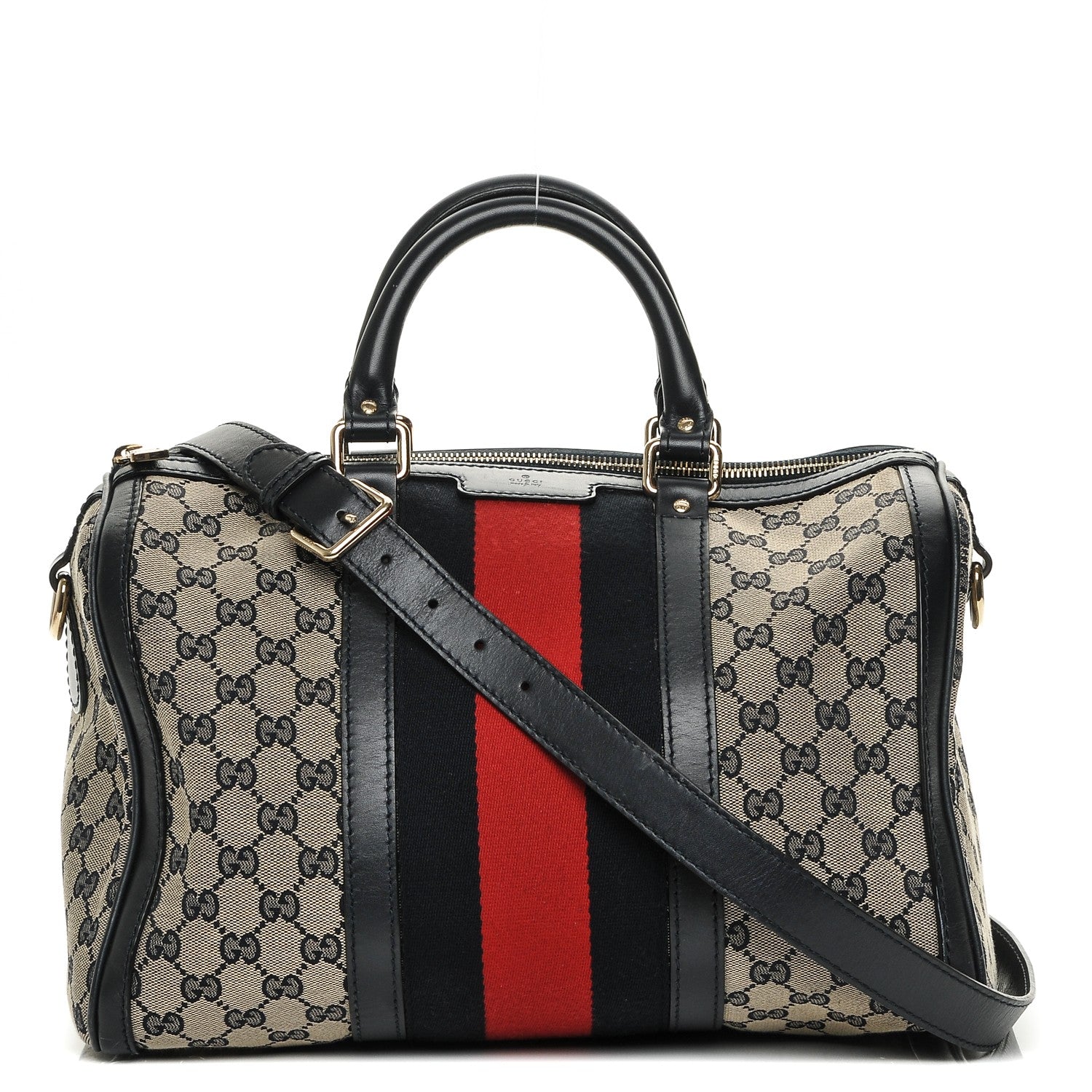 Gucci Monogram Selleria Calfskin Vintage Web Medium Boston Beige Blue 1 of 6