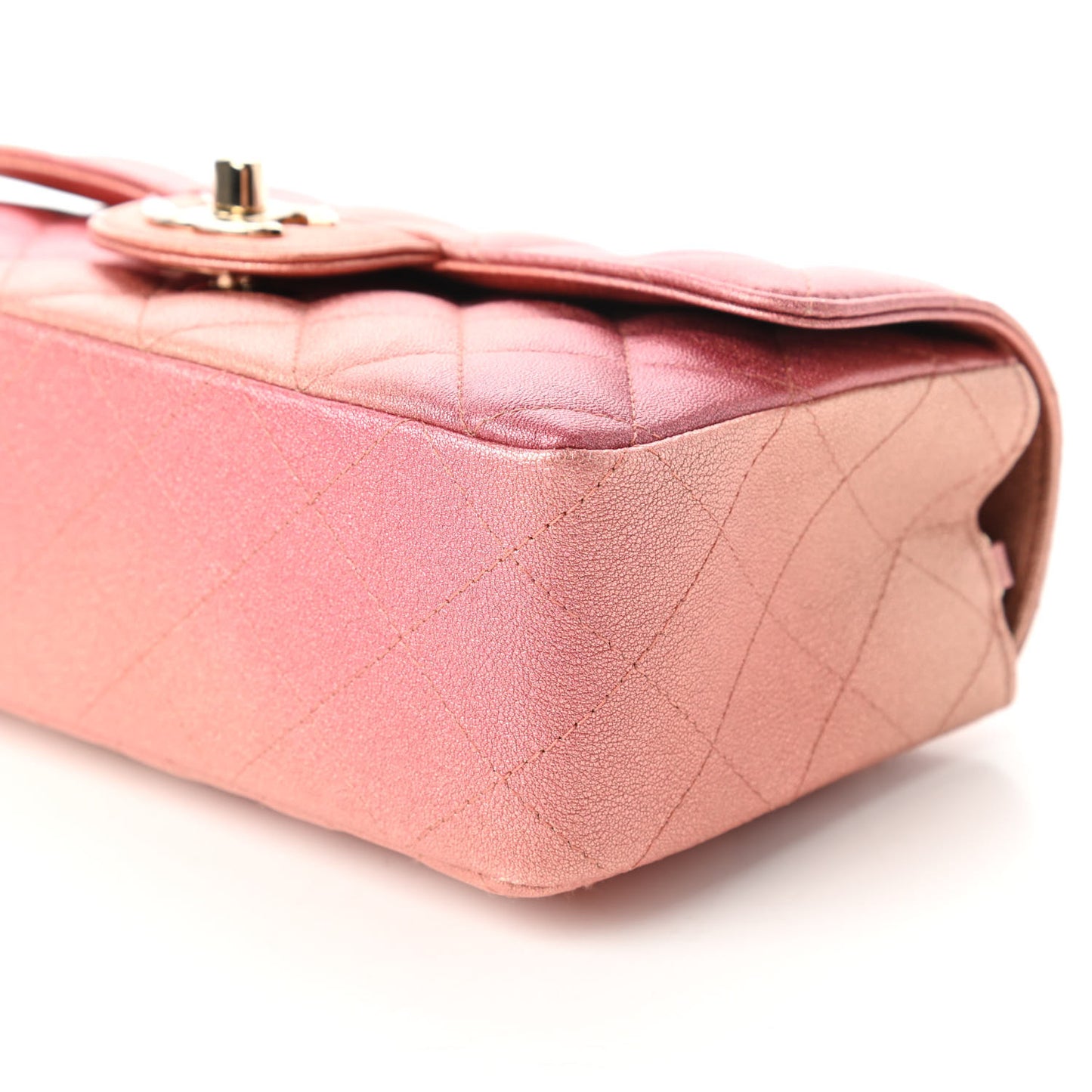 Metallic Lambskin Quilted Ombre Mini Rectangular Flap Pink