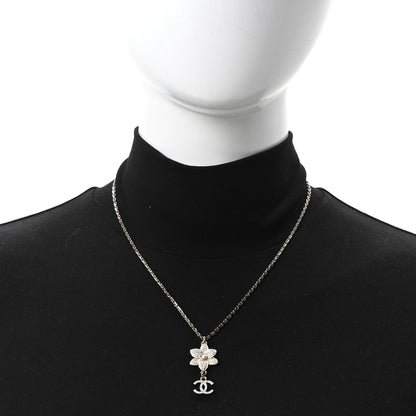 Chanel Enamel Crystal CC Camellia Flower Necklace Gold White 2 of 5