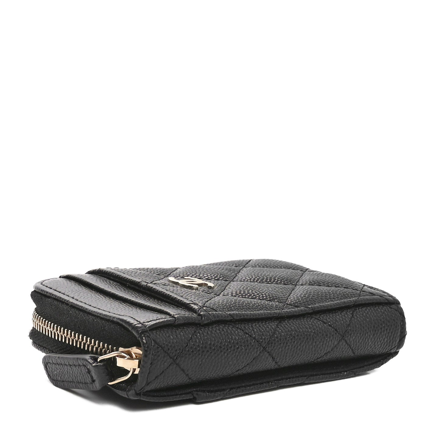 Caviar Quilted Zip Card Holder Black