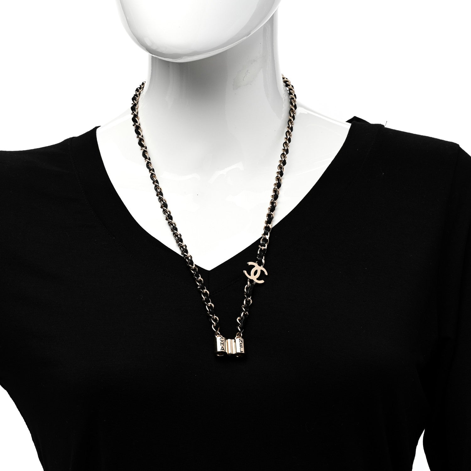 Chanel Metal Lambskin CC AirPods Necklace Gold Black 2 of 5