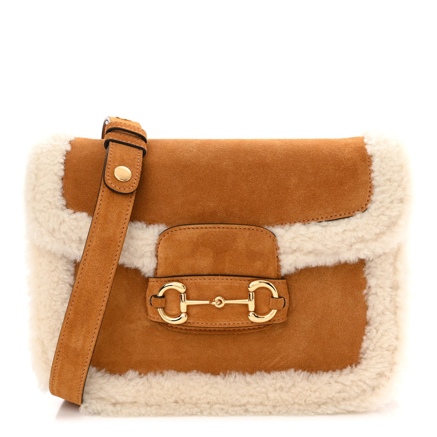Suede Shearling Horsebit 1955 Shoulder Bag Brown
