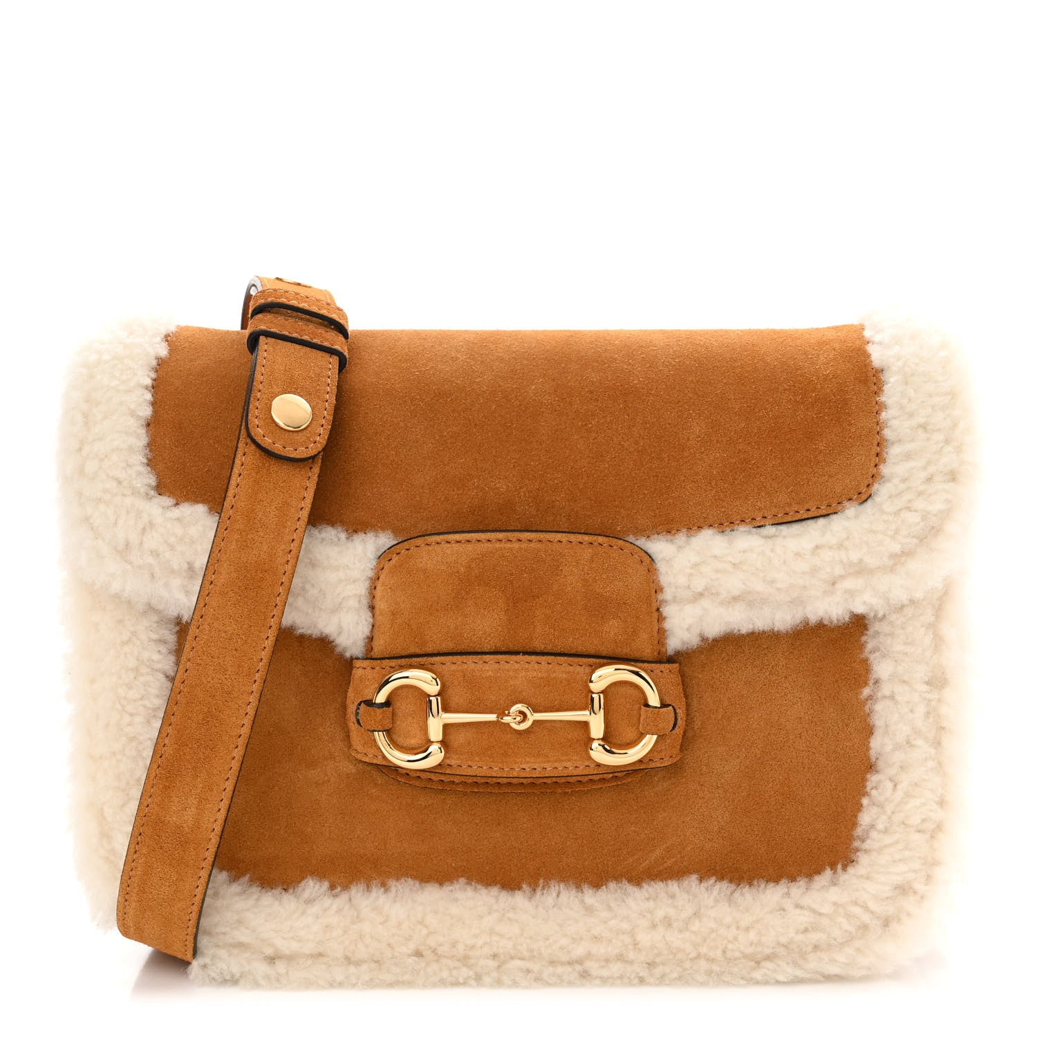 Gucci Suede Shearling Horsebit 1955 Shoulder Bag Brown 1 of 10