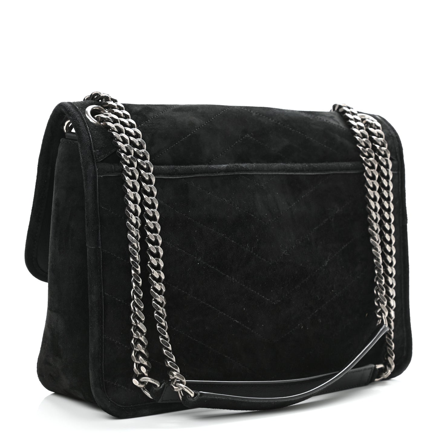 Suede Monogram Medium Niki Chain Satchel Black