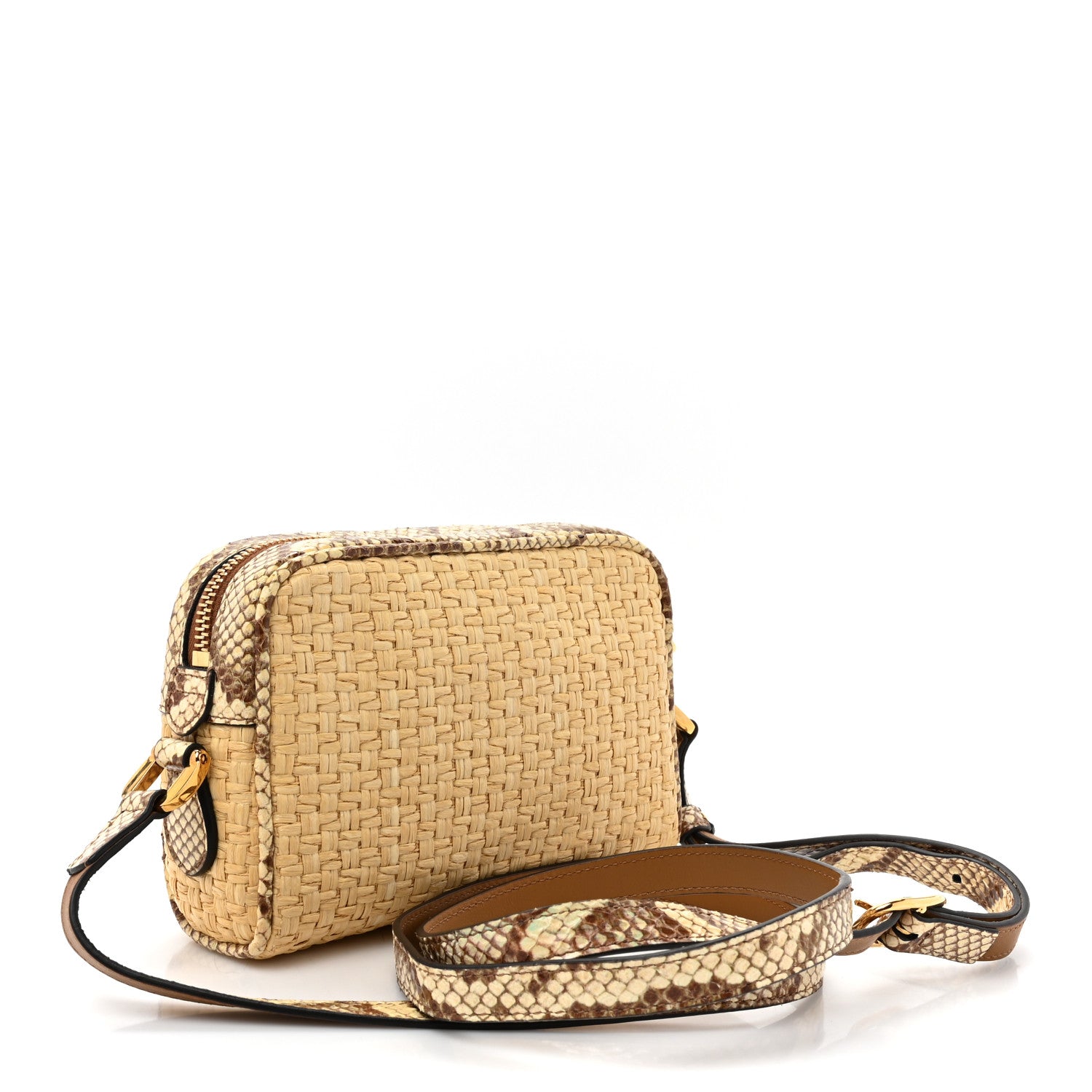 Gucci Raffia Elaphe Mini Ophidia Shoulder Bag Natural Cream Brown 3 of 9