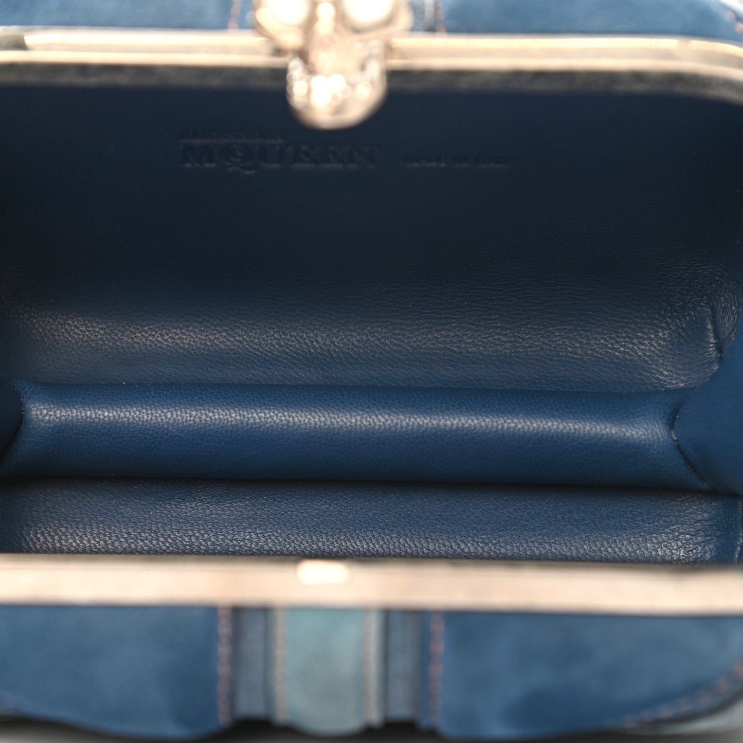 Suede Denim Britannia Skull Box Clutch Blue