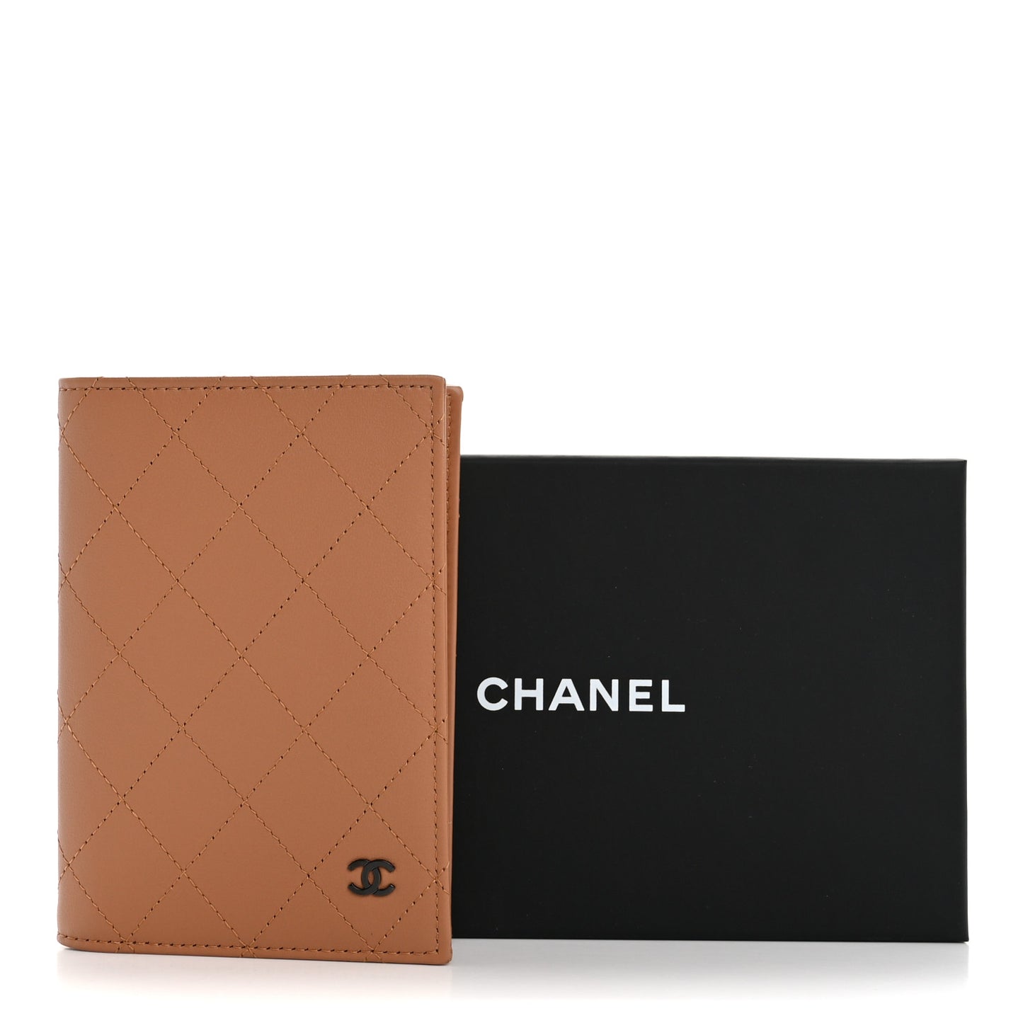 Calfskin Quilted Passport Holder Wallet Brown