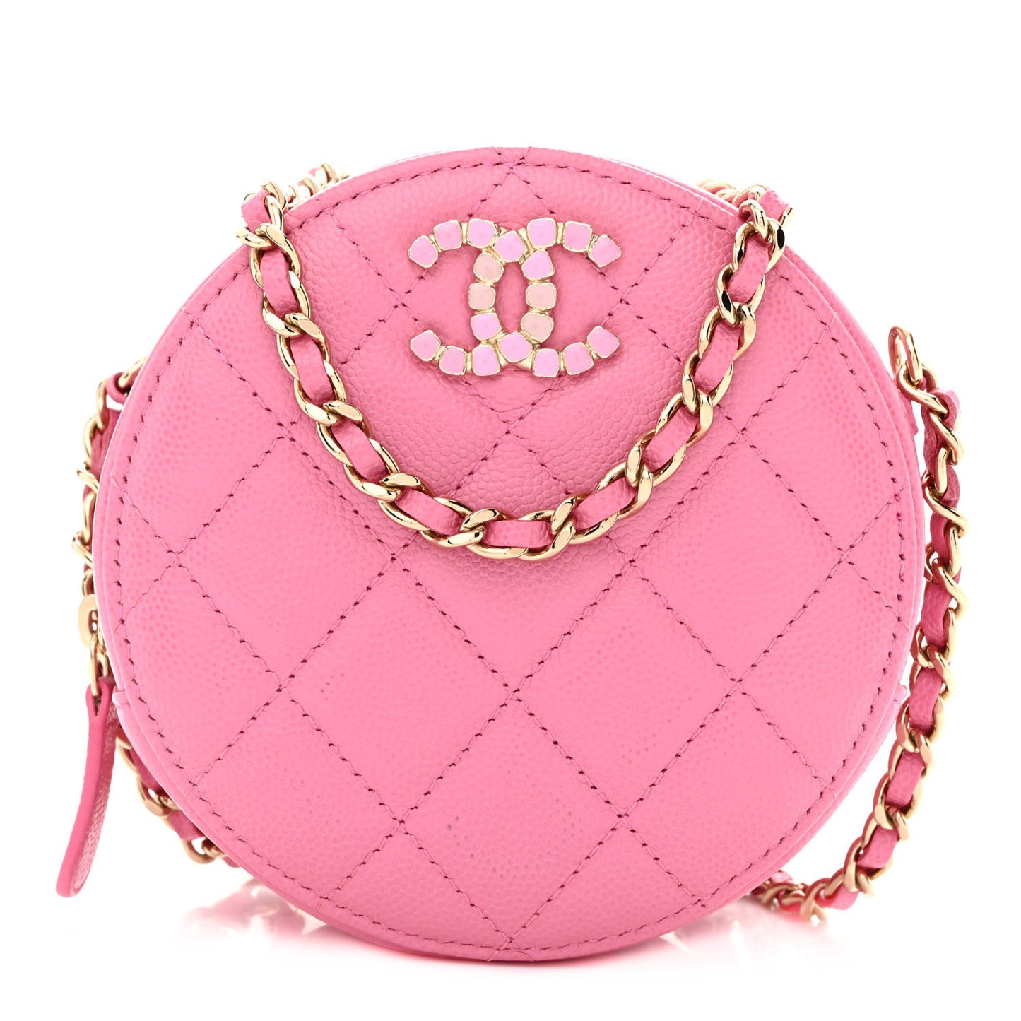 Caviar Quilted Gripoix CC Round Clutch With Chain Pink