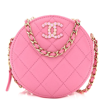 Chanel Caviar Quilted Gripoix CC Round Clutch With Chain Pink 1 of 11