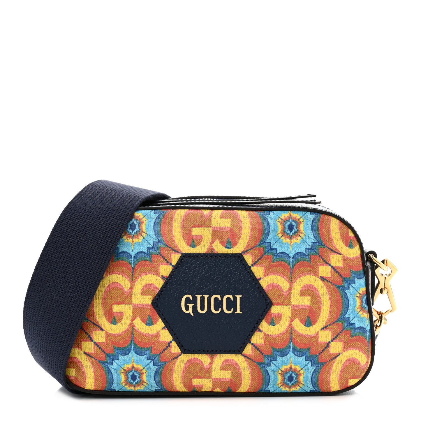 GG Supreme Kaleidoscope Calfskin Script Logo Gucci 100 Camera Bag Blue Orange Multicolor Blue Agata
