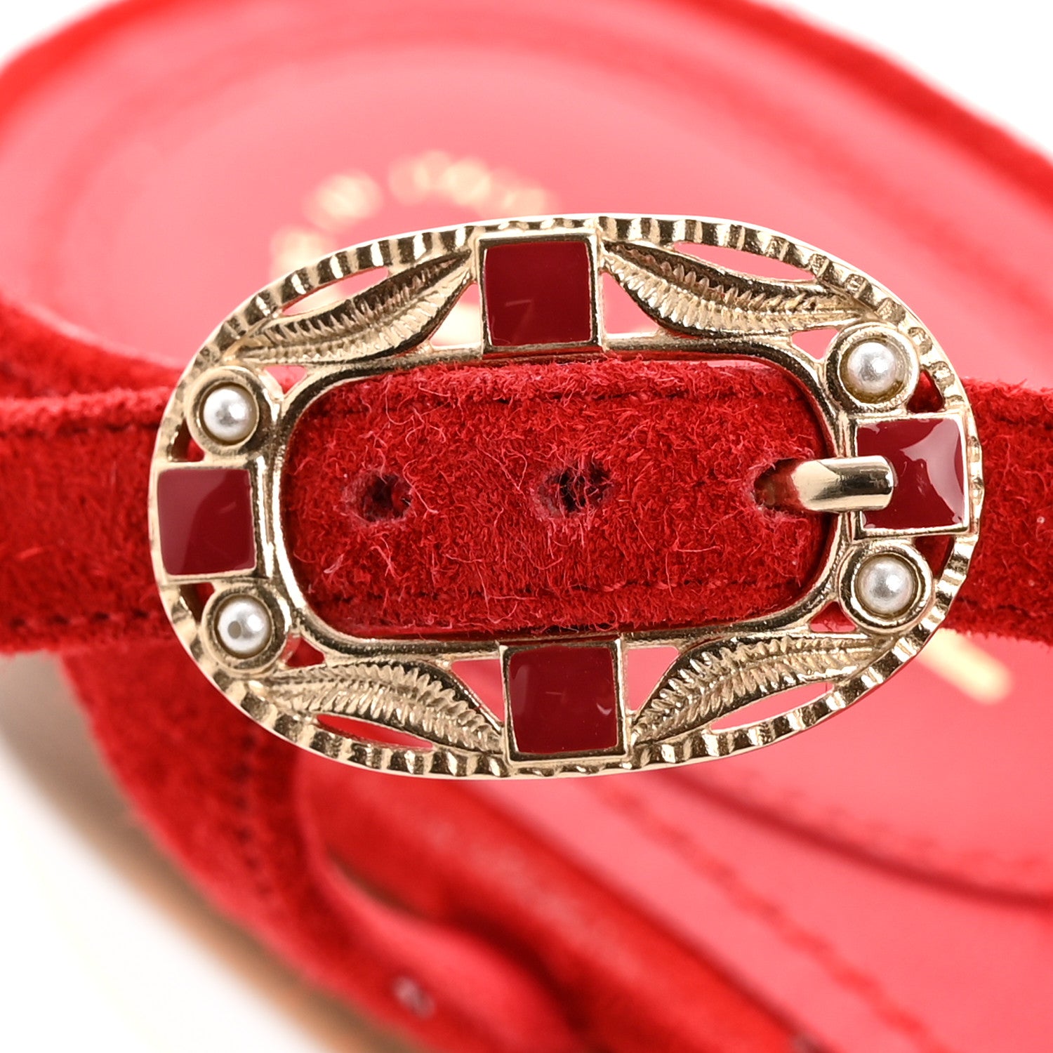 Chanel Suede Calfskin Thong Sandals 36 Red 9 of 12