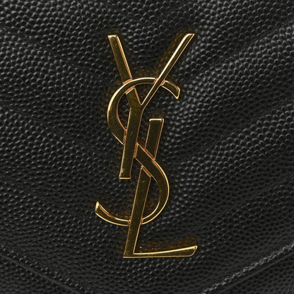 Saint Laurent Grain De Poudre Matelasse Chevron Monogram Envelope Chain Wallet Black 12 of 12