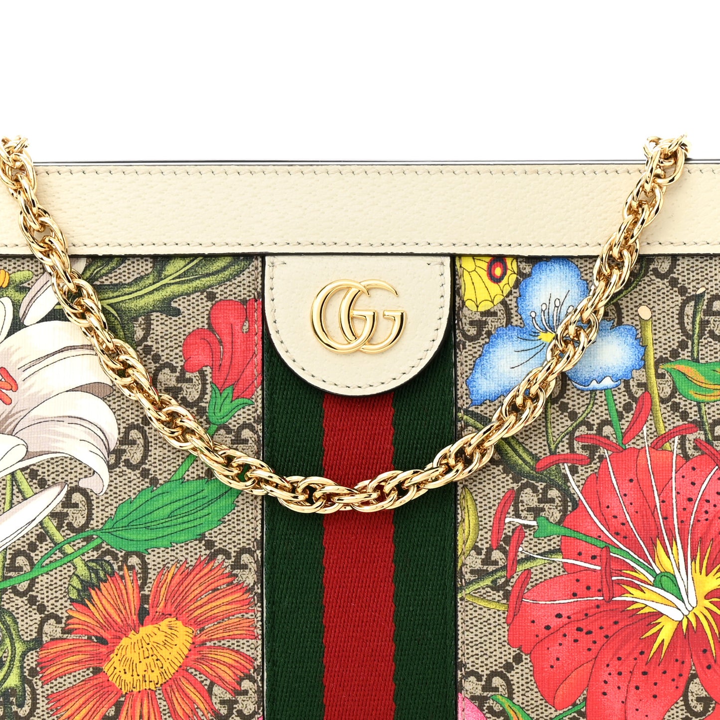 GG Supreme Monogram Flora Web Small Ophidia Chain Shoulder Bag White
