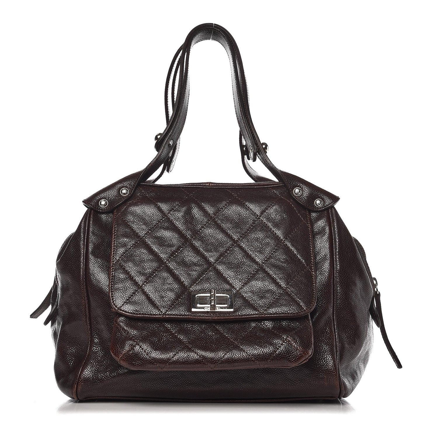 Caviar Quilted Mademoiselle Satchel Brown