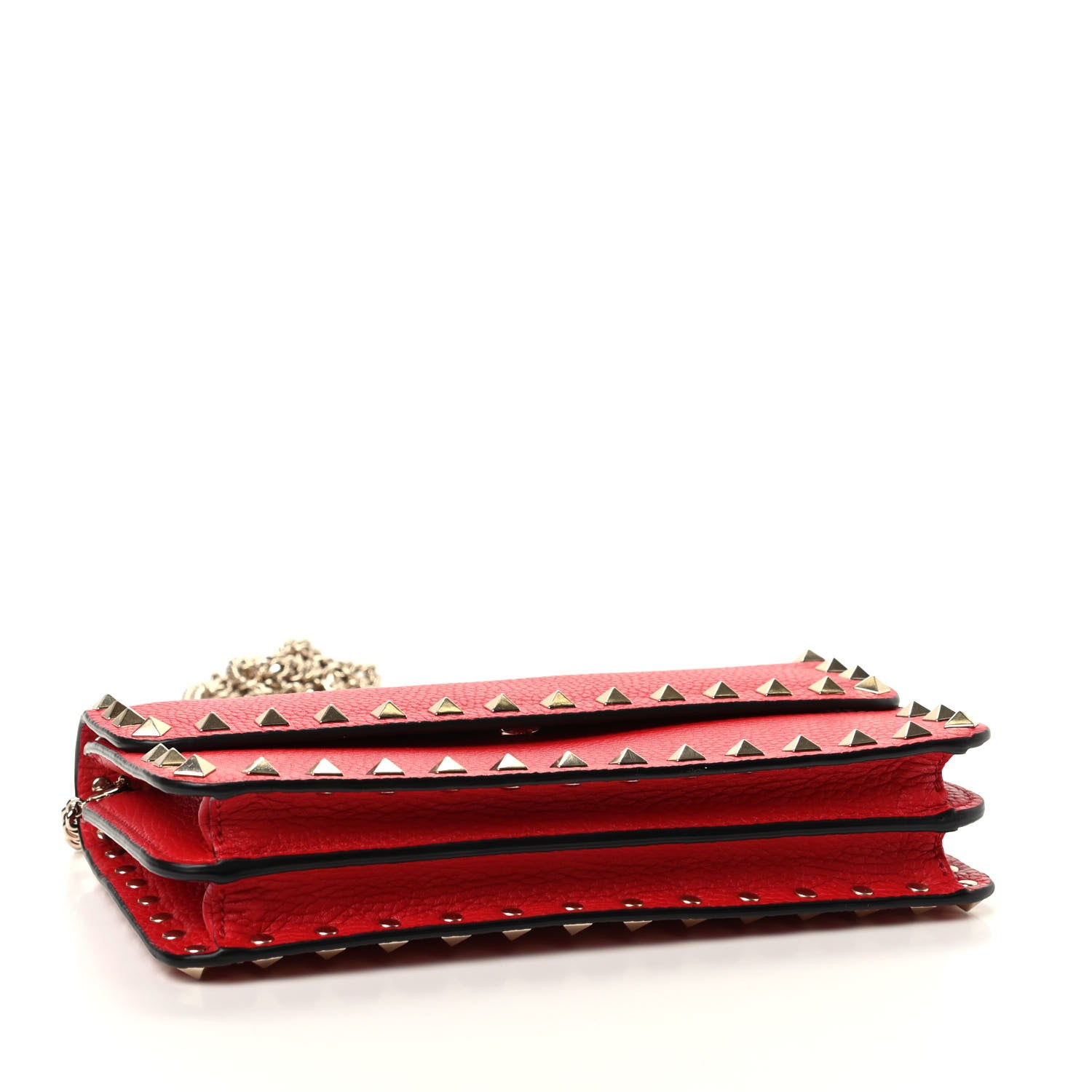 Valentino Garavani Pebbled Calfskin Rockstud Flap Wallet On Chain Rouge Pur 4 of 9