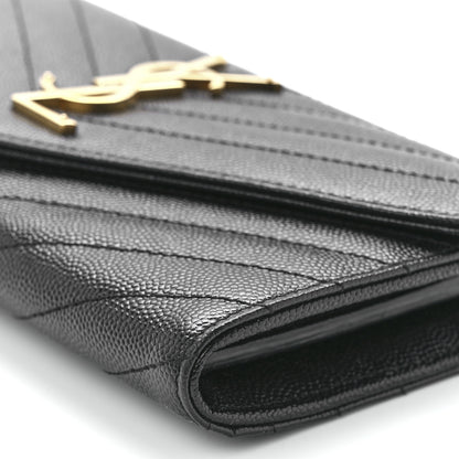 Saint Laurent Grain De Poudre Matelasse Chevron Monogram Flap Wallet Black 11 of 11