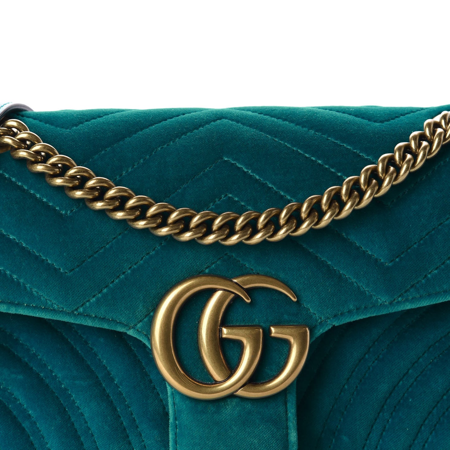 Velvet Matelasse Small GG Marmont Shoulder Bag Pavone Cyan