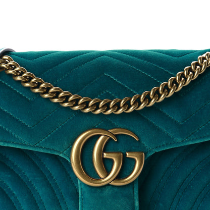 Gucci Velvet Matelasse Small GG Marmont Shoulder Bag Pavone Cyan 10 of 10