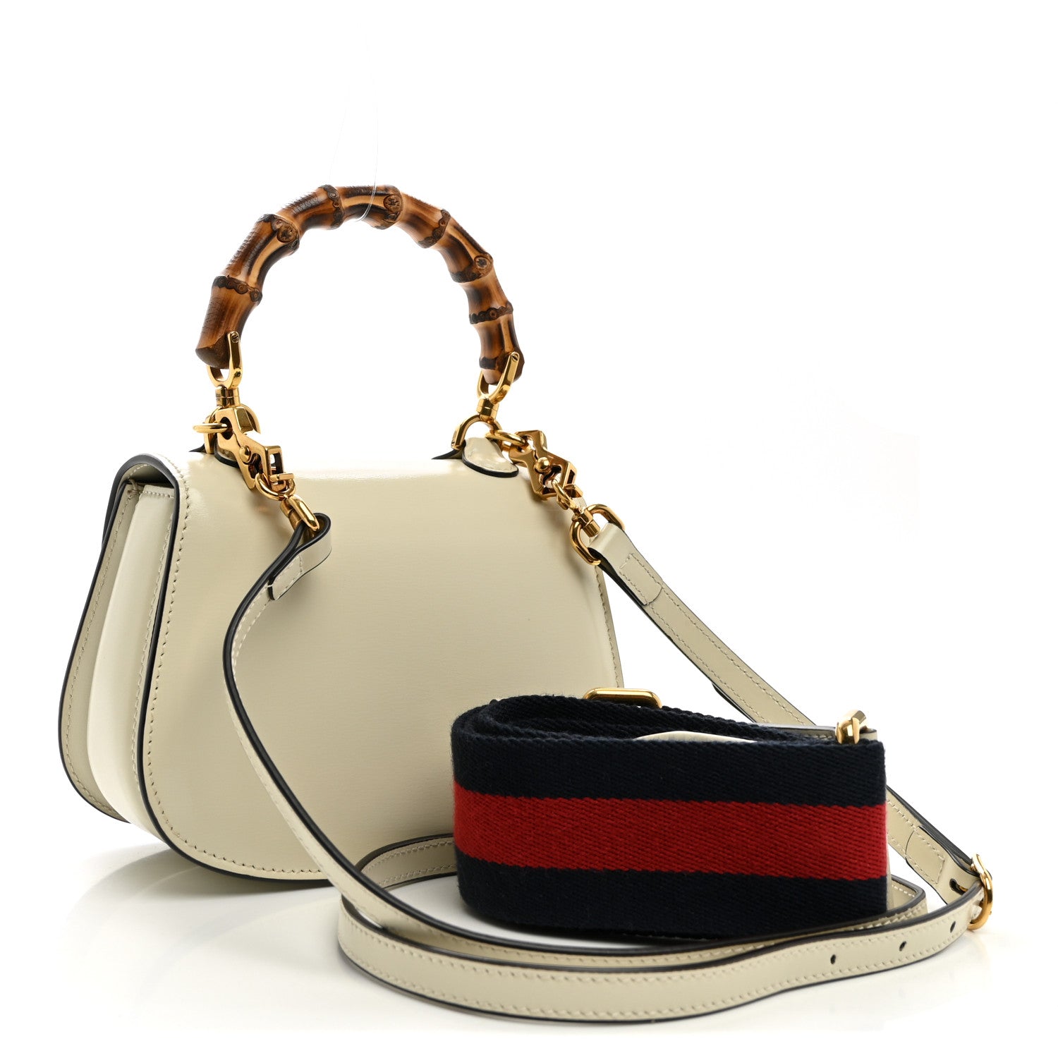 Gucci Boarded Dyana Lux Calfskin Web Mini Bamboo 1947 Top Handle Bag Mystic White 3 of 10
