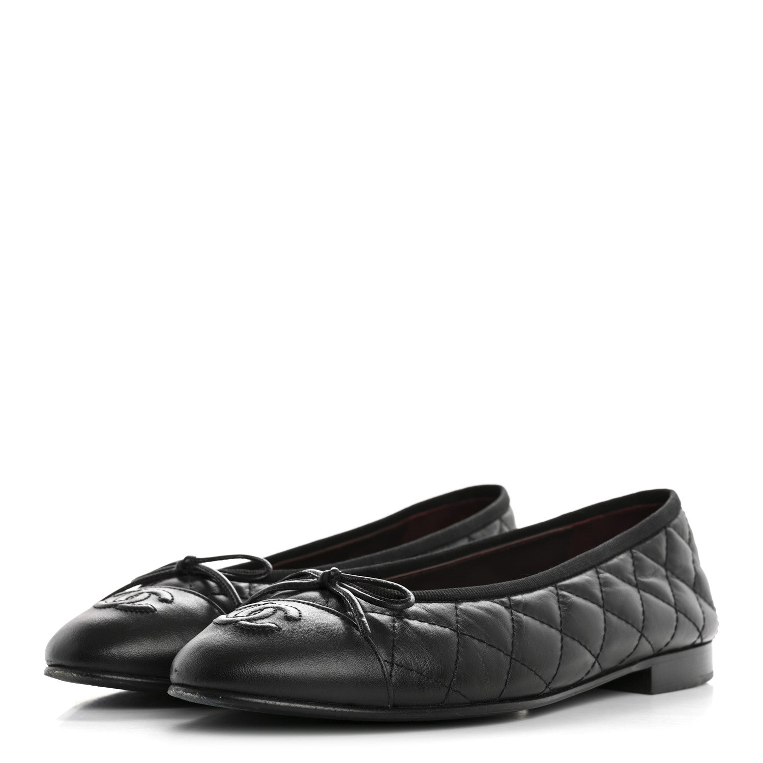 Chanel Aged Calfskin Quilted CC Cap Toe Ballerina Flats 37 Black 4 of 10
