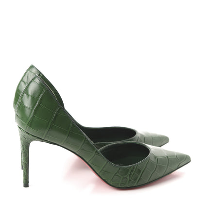 Christian Louboutin Crocodile Embossed Calfskin Iriza 100 Pumps 36.5 Green 3 of 12