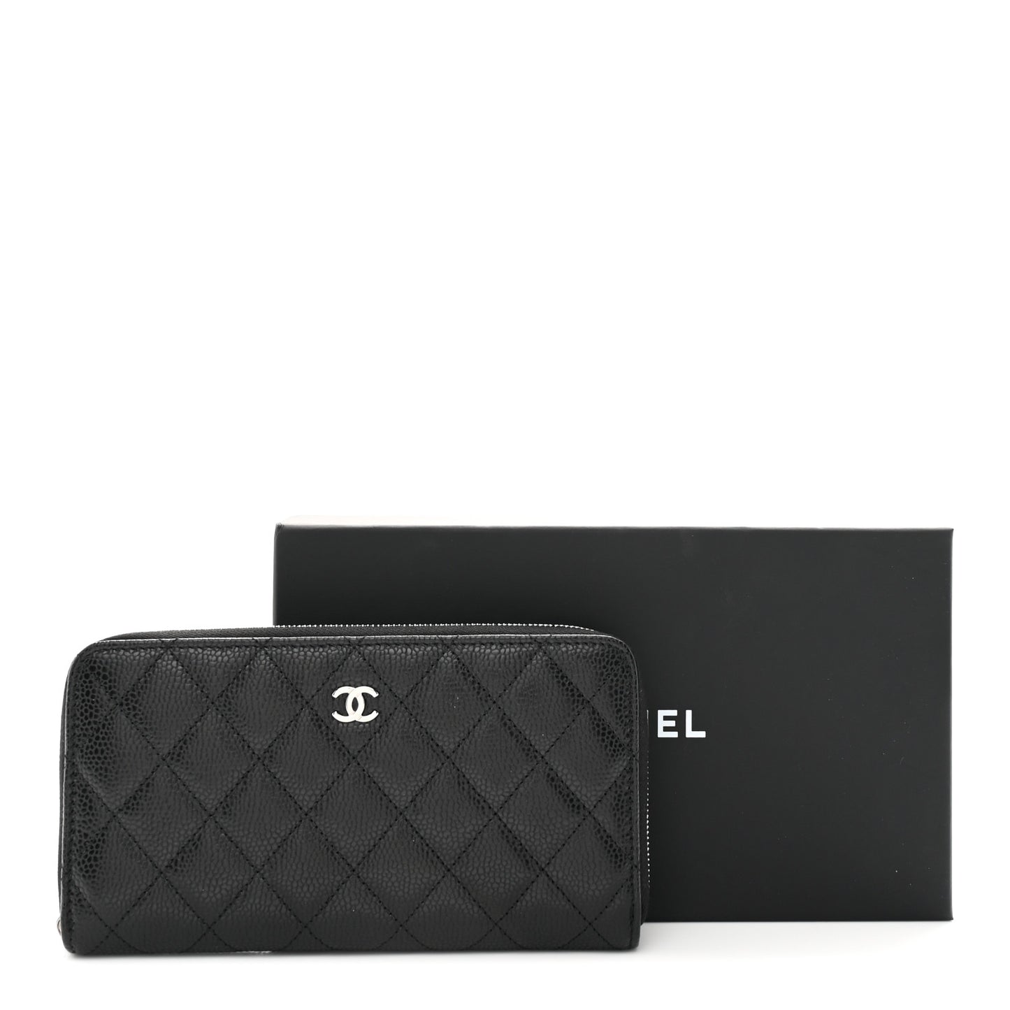 Caviar Quilted Large Gusset Zip Around Wallet Black