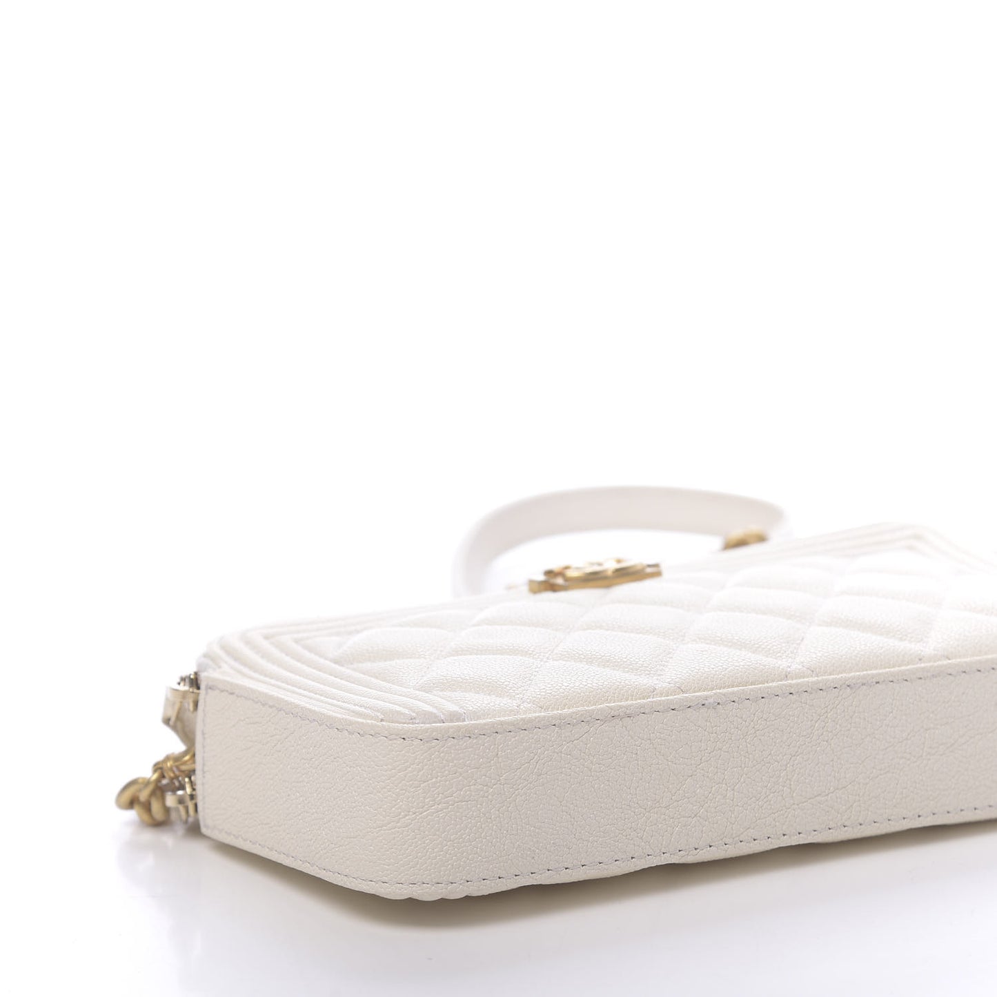 Caviar Quilted Small Boy Clutch With Chain White