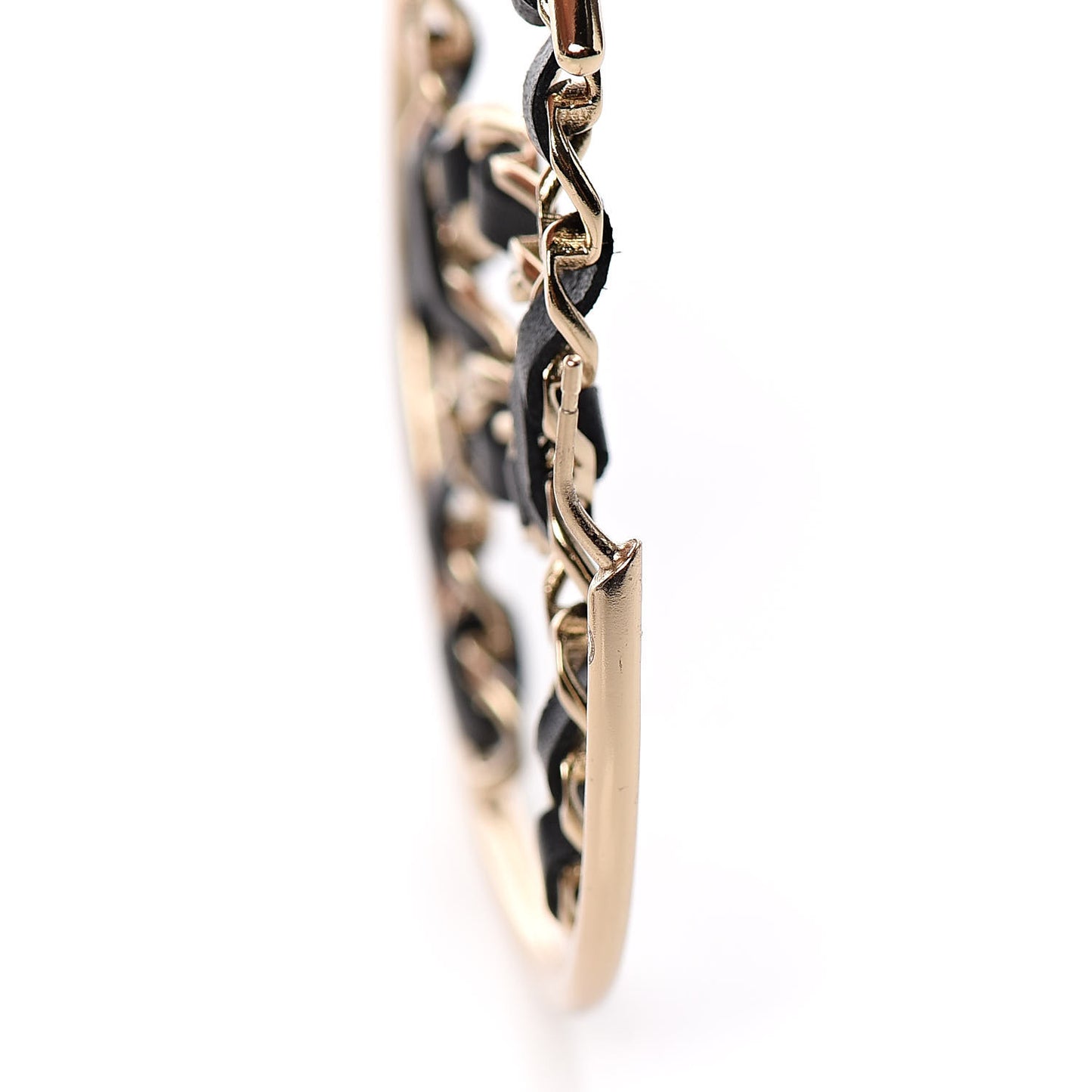 Lambskin CC Chain Hoop Earrings Black Gold