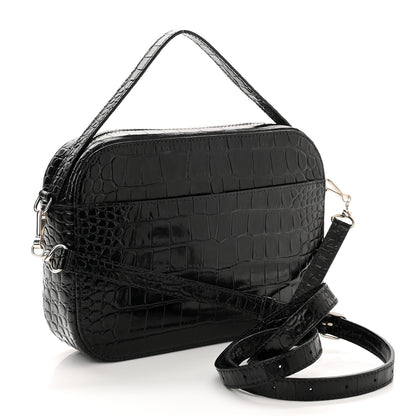 Balenciaga Shiny Calfskin Logo Crocodile Embossed S Everyday Camera Bag with Handle Black 3 of 10
