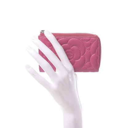 Chanel Lambskin Camellia Embossed Key Holder Case Fuchsia 2 of 11