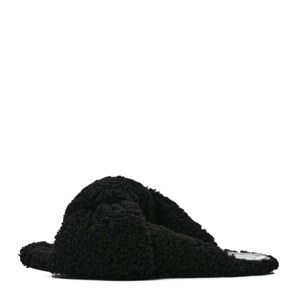 Balenciaga Faux Shearling Drapy Slide Sandals 39.5 Black 1 of 7