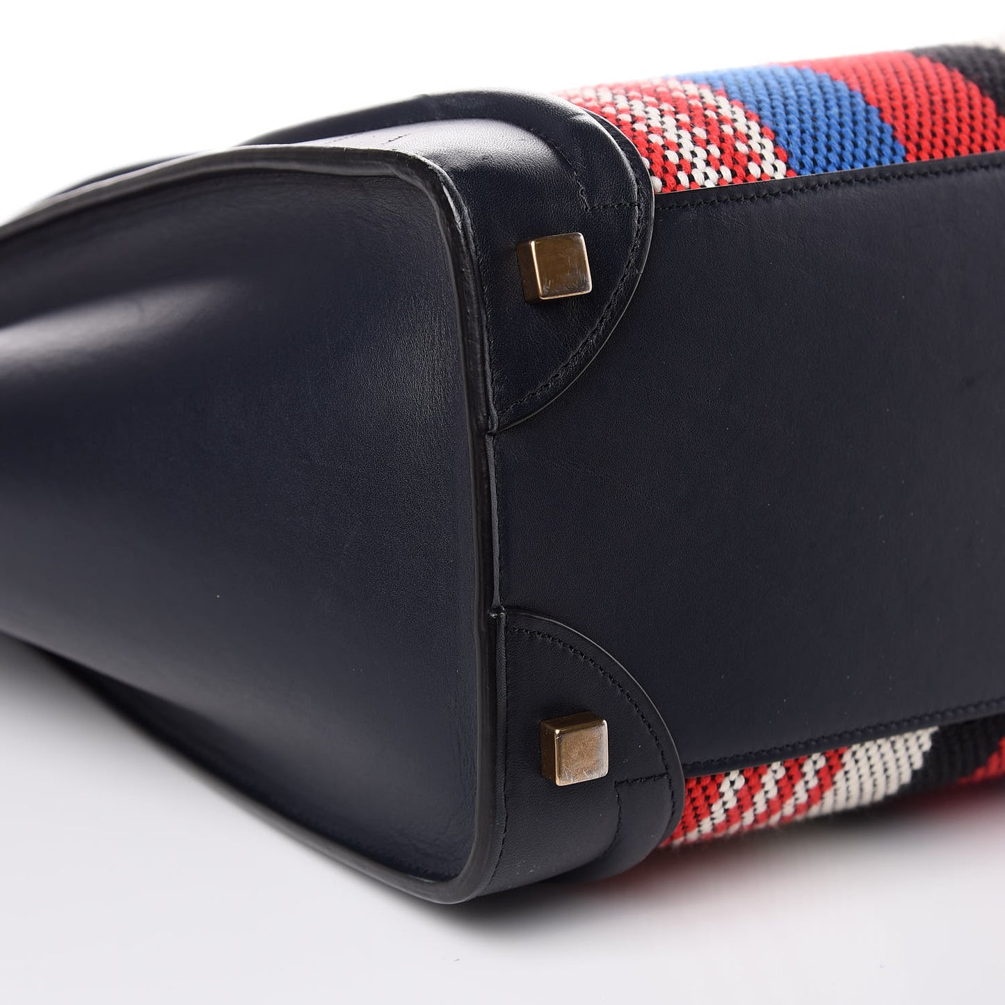 Smooth Calfskin Striped Canvas Micro Luggage Navy Blue