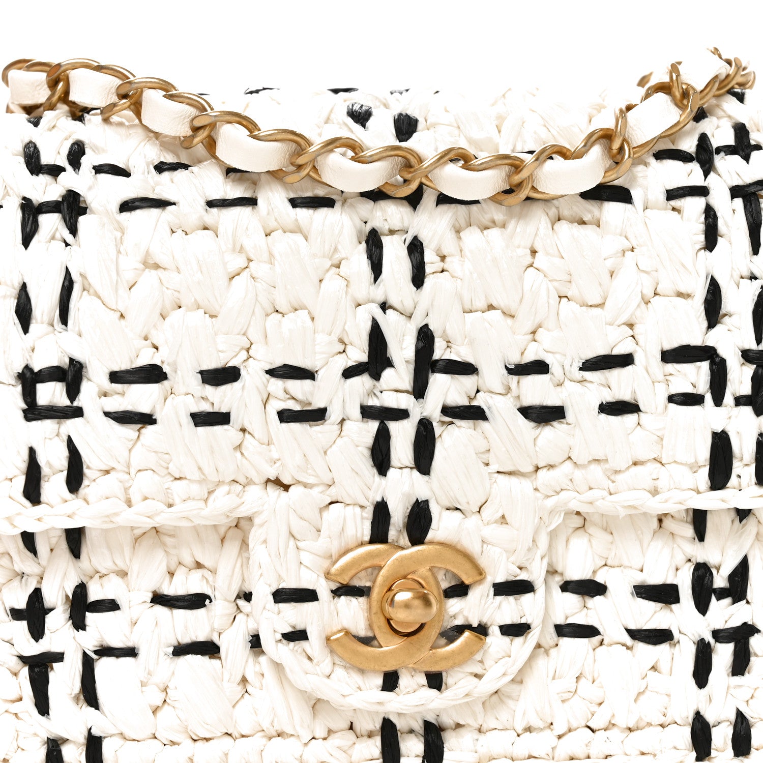 Chanel Raffia Effect Tweedy Mini Flap Bag White Black 15 of 21