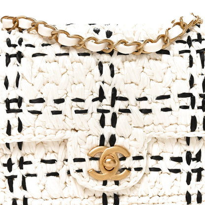 Chanel Raffia Effect Tweedy Mini Flap Bag White Black 15 of 21