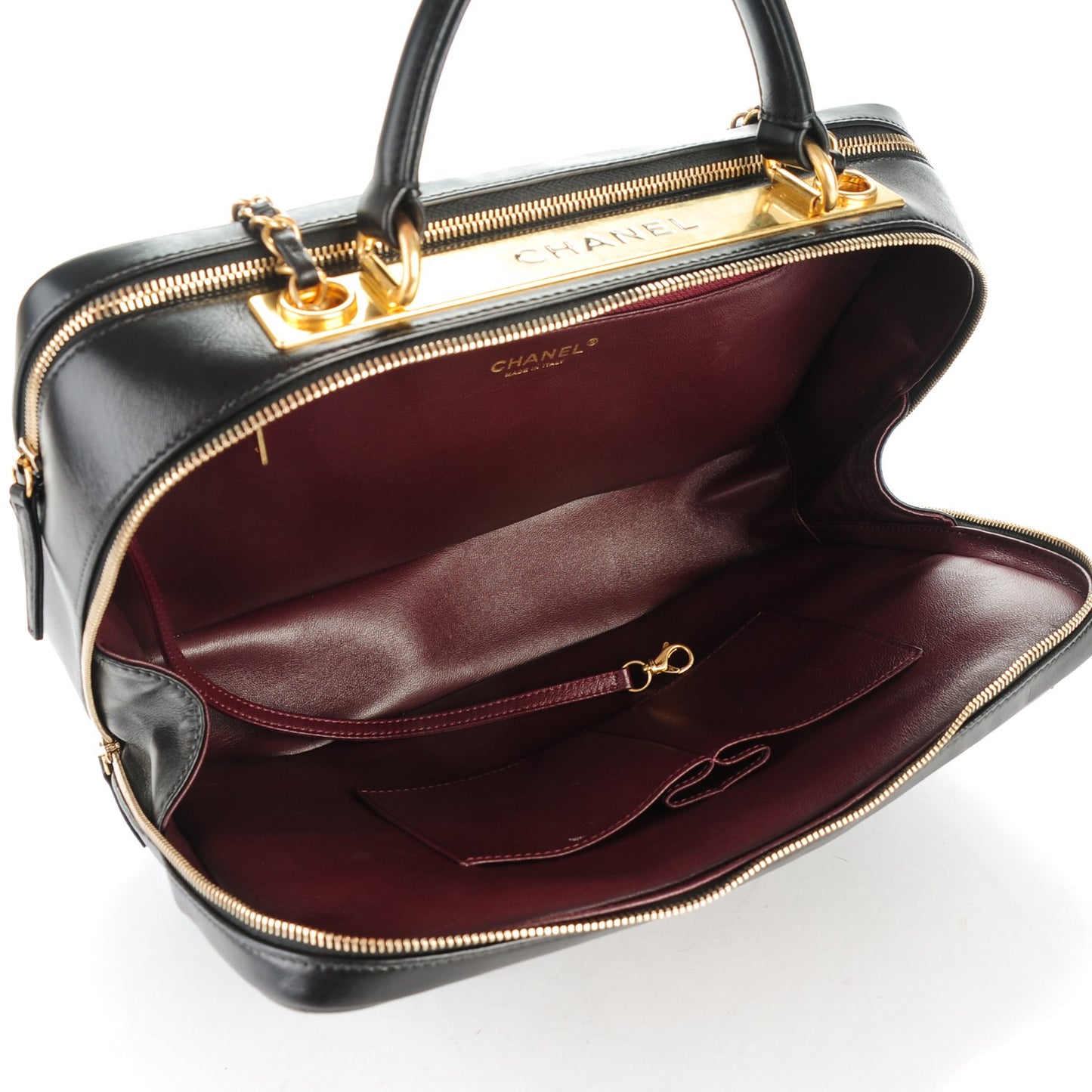 Lambskin Quilted Trendy CC Bowling Bag Black