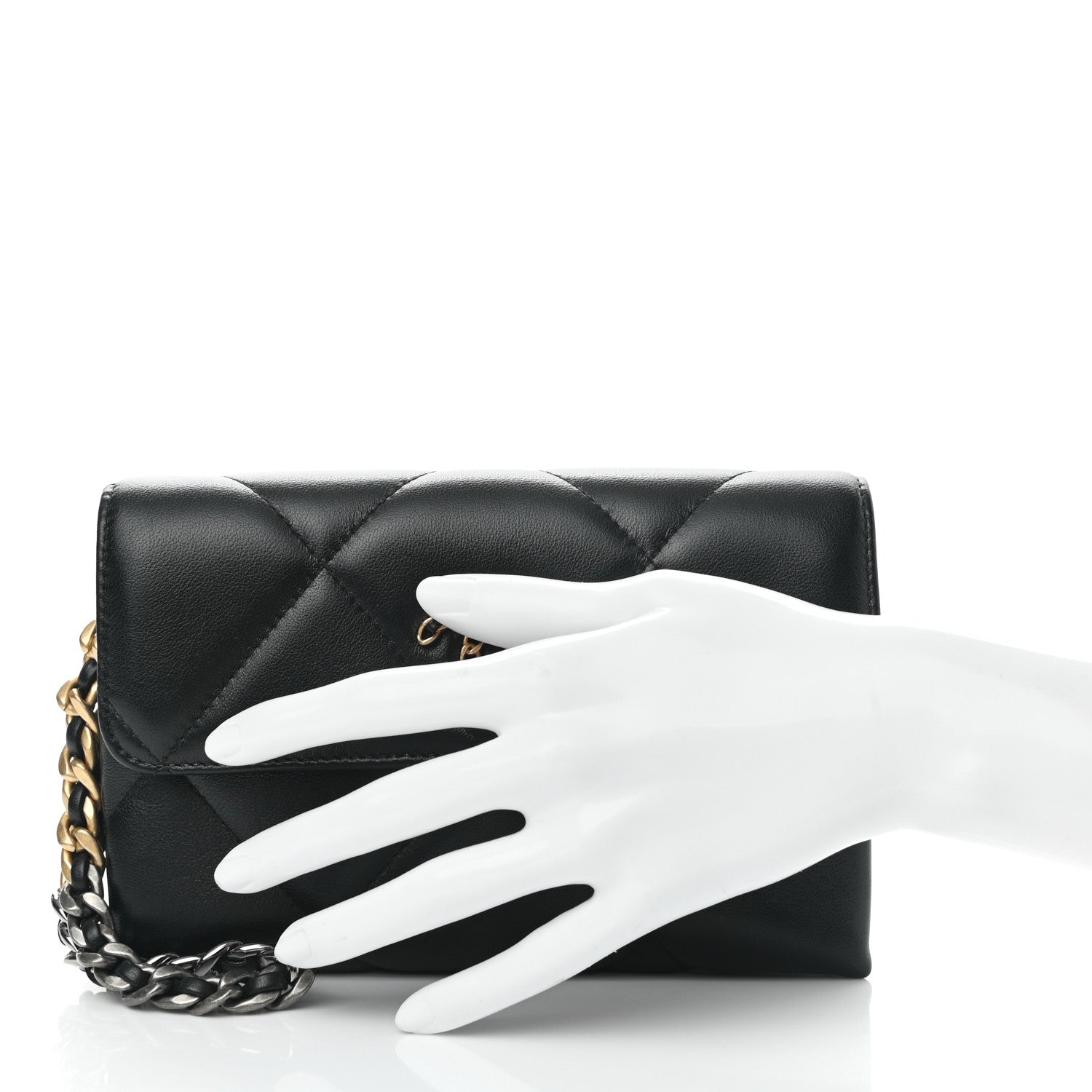 Chanel Lambskin Quilted Chanel 19 Flap Clutch Black 3 of 10