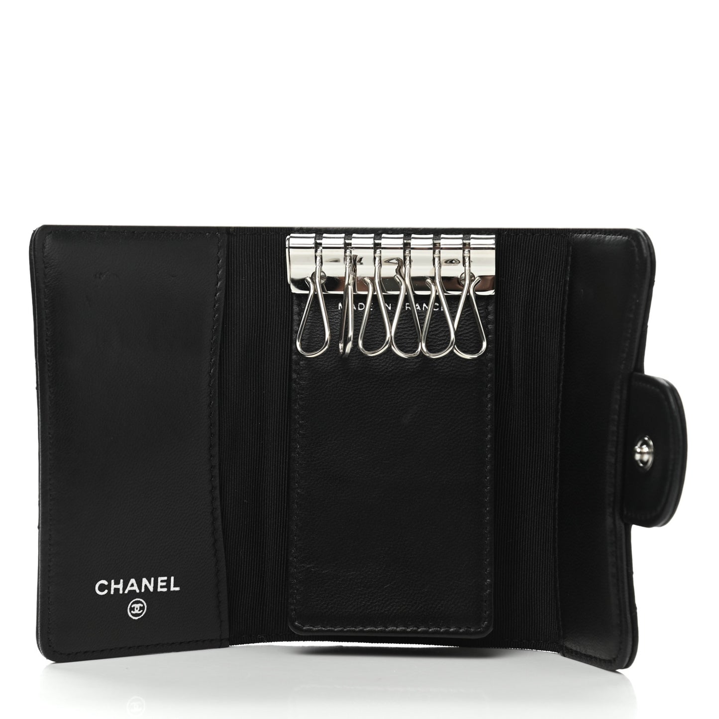 Lambskin Quilted 6 Key Holder Black