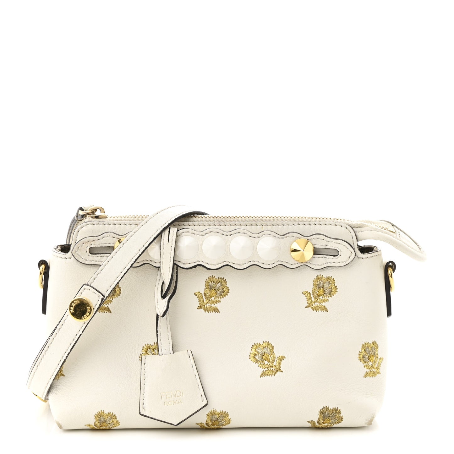 Vitello Dolce Lurex Floral Embroidered Studded Mini By The Way Boston Bag White