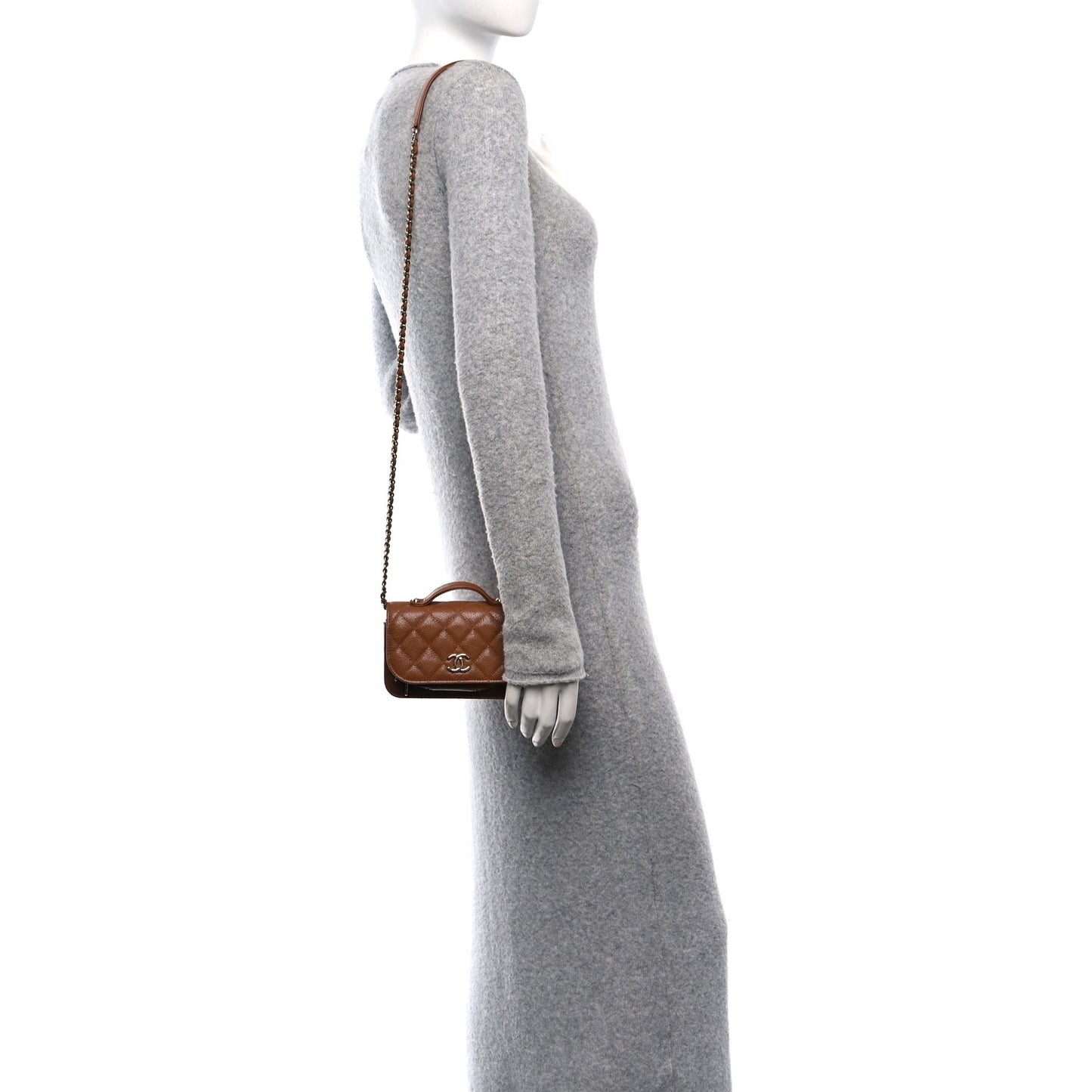 Caviar Quilted Business Affinity Clutch With Chain Flap Camel